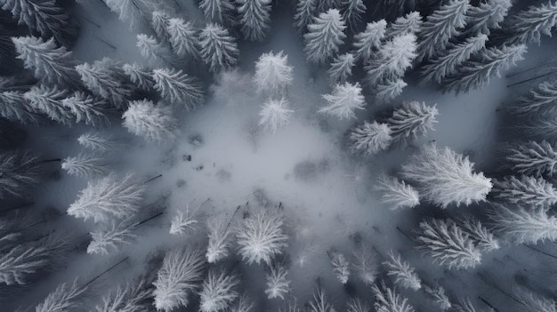 Forêt d'hiver dans la neige Vue de drone La beauté de la nature hivernale Arbres dans la neige