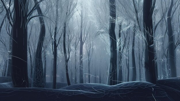 Forêt d'hiver dans l'obscurité illustration d'art numérique AI générative
