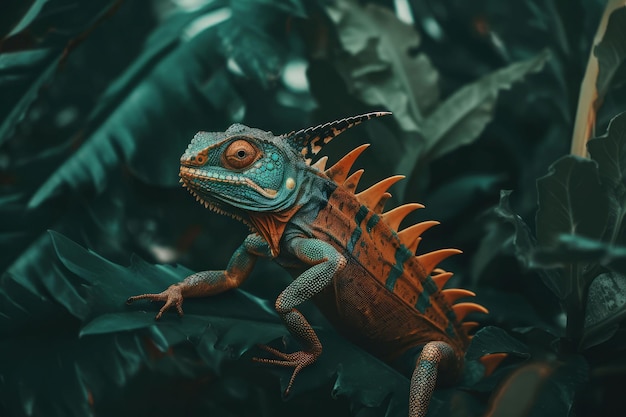 Forêt d'iguanes lézards Portrait couleur Générer Ai