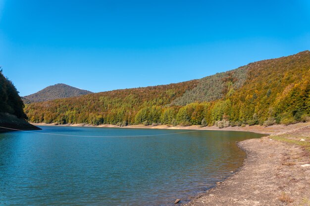 Forêt d'Irati ou jungle en automne, le magnifique réservoir d'Irabia. Ochagavia, nord de la Navarre en Espagne