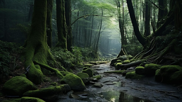 La forêt japonaise magique murmure les secrets de la nature