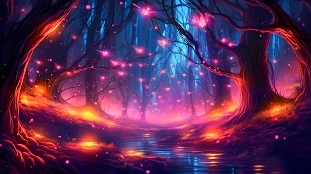 Photo la forêt de lucioles enchanteuse une exposition captivante de la beauté de la nature avec l'ia générative