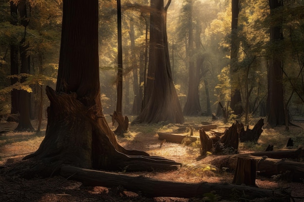 Forêt luxuriante sous le soleil filtré IA générative