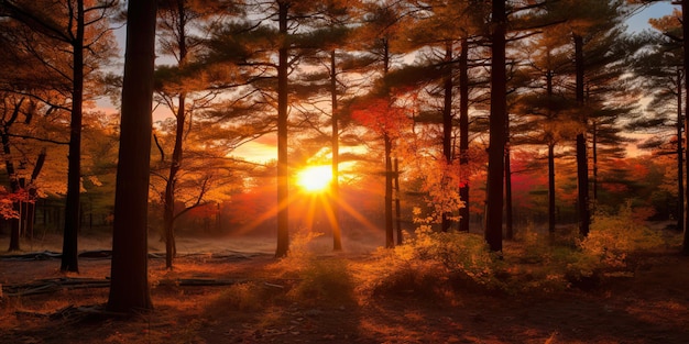 Une forêt luxuriante et vibrante se réjouit de la chaleur du coucher du soleil