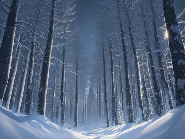 Photo une forêt magique couverte de neige la nuit de noël belle magie mystérieuse belle qualité élevée