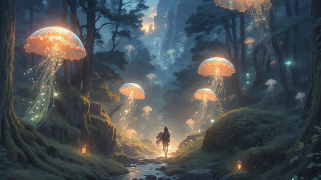 Forêt magique dans le style Ghibli