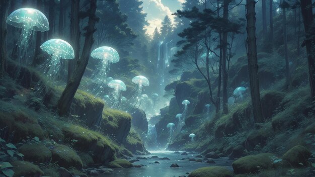 Forêt magique dans le style Ghibli