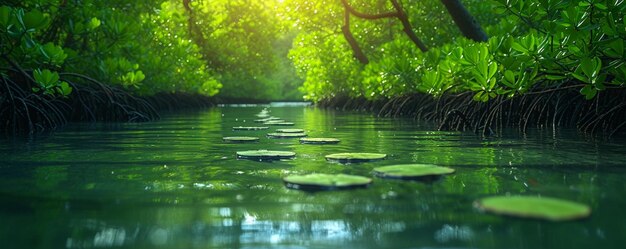 Une forêt de mangroves dense avec un papier peint d'eau claire