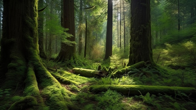 Une forêt de mousse et de fougères