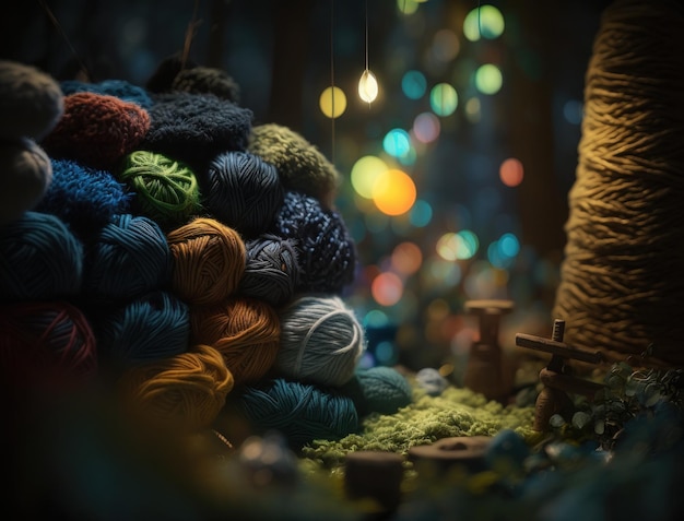 Forêt multicolore réalisée à partir de tissus en fil de laine Créée avec la technologie Generative AI