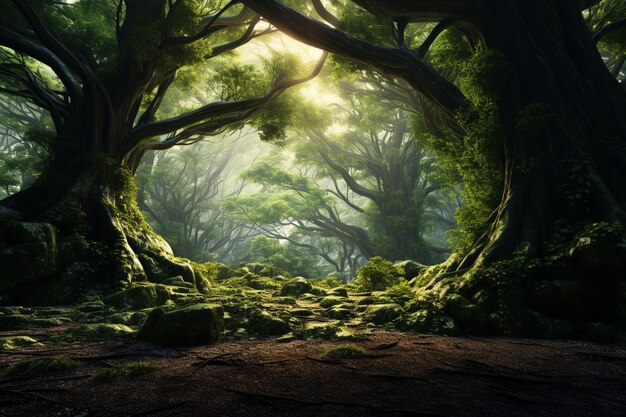 Forêt mystique avec des arbres anciens émettant de l'éther 00139 00