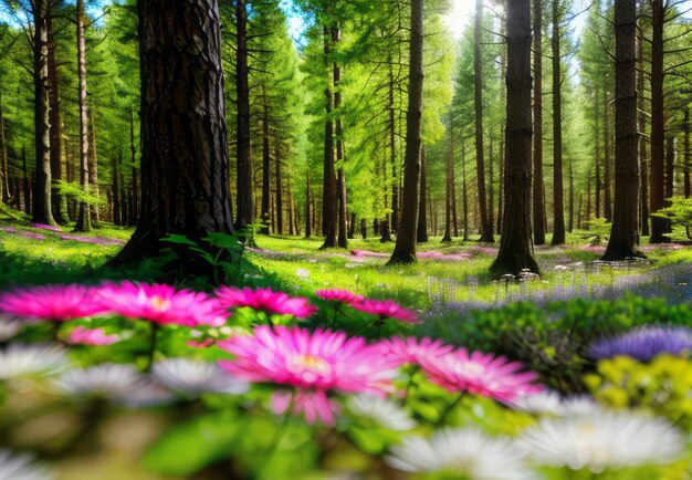 Photo forêt mystique avec la lumière du soleil filtrant à travers les arbres papier peint paysage