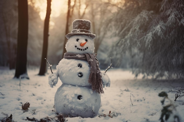 La forêt naturelle d'hiver du bonhomme de neige génère Ai