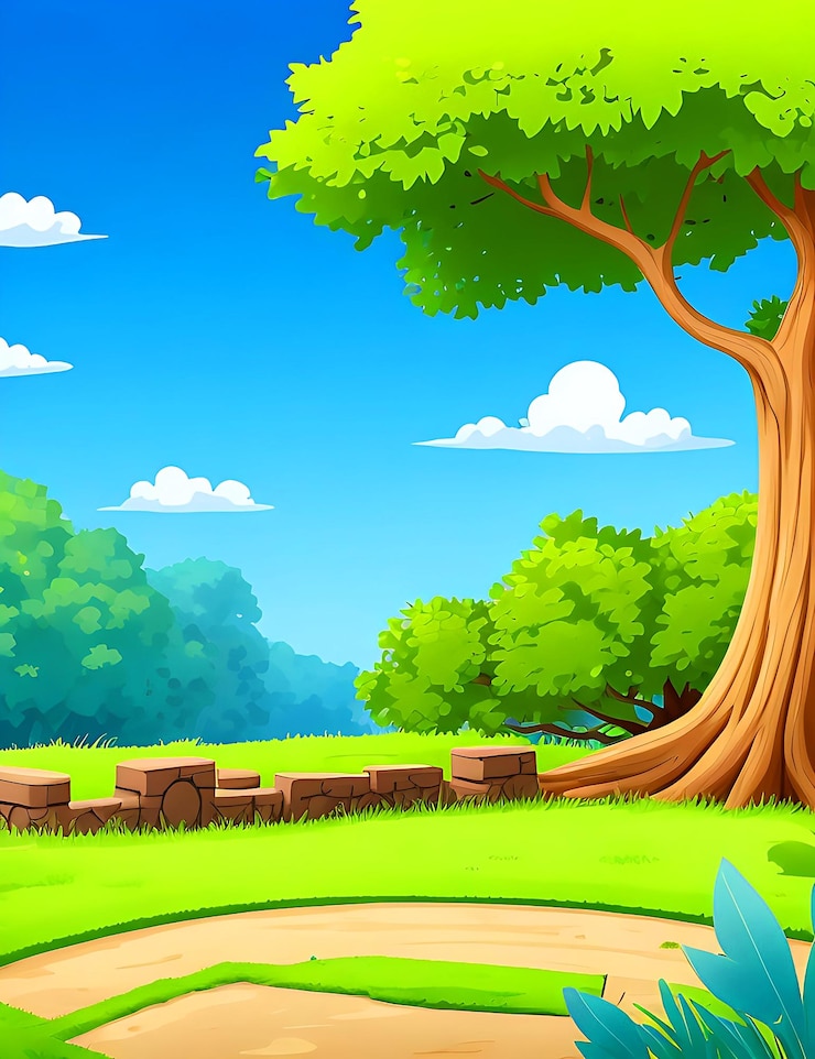 Photo forêt de paysage de dessins animés, arrière-plan extérieur de dessins animés