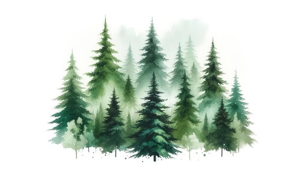 La forêt de pins à l'aquarelle