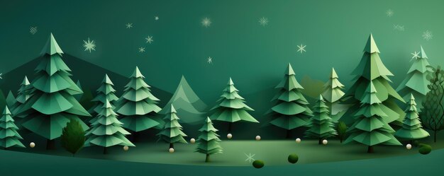 Forêt pleine d'arbres décorés de Noël panorama de carte de vœux de Noël Generative Ai