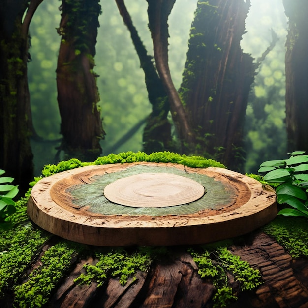 Forêt pluviale de mousson avec disque en bois