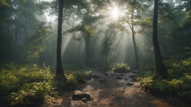 Une forêt remplie de nombreux arbres verts