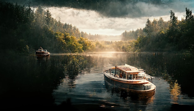 La forêt se reflète dans les nuages bleus du lac Belle vue sur la nature Illustration raster 3D