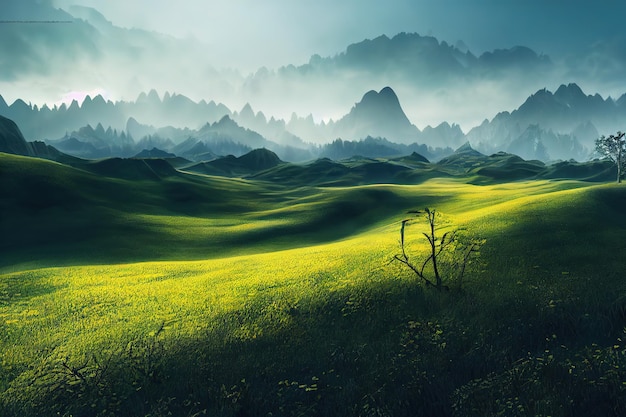 La forêt se reflète dans les nuages bleus du lac Belle vue sur la nature Illustration raster 3D