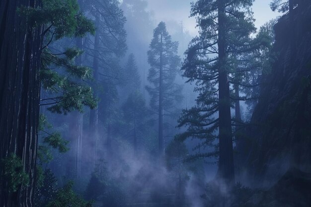 Forêt de séquoias avec des arbres imposants et des fo