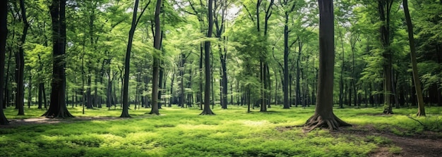 Photo forêt silencieuse au printemps avec de beaux rayons de soleil lumineux generative ai