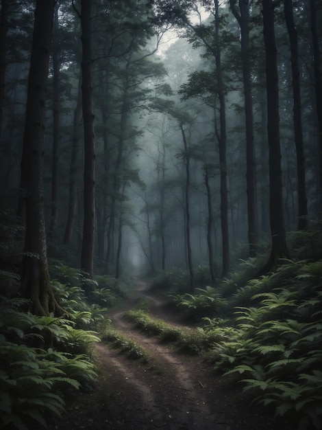 Forêt sombre avec beaucoup d'arbres