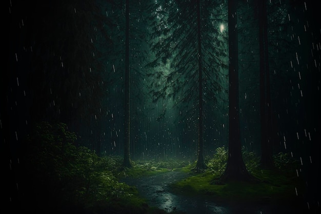 Photo forêt sombre fond esthétique pluvieux sorcellerie fond d'écran magique généré par l'ia