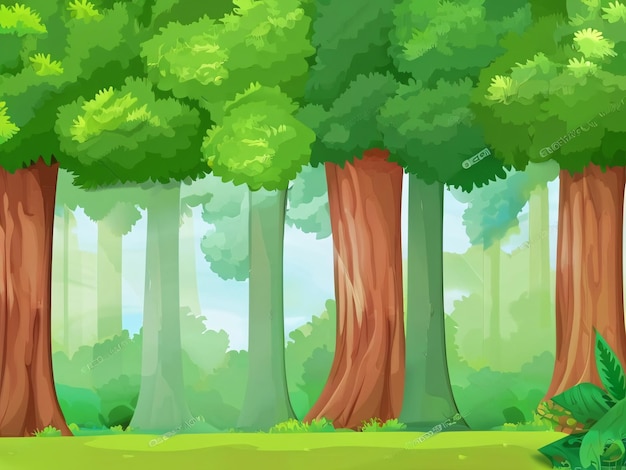 Forêt sombre profonde avec des arbres anciens et des feuilles vertes Scène forestière avec des arbres forestiers viraux
