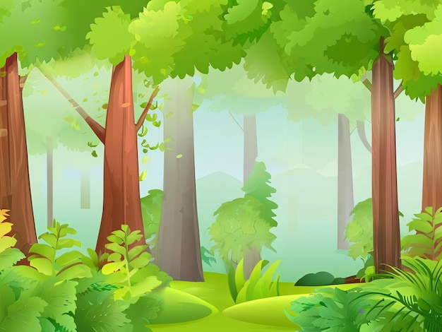 Forêt sombre profonde avec des arbres anciens et des feuilles vertes Scène forestière avec des arbres forestiers viraux