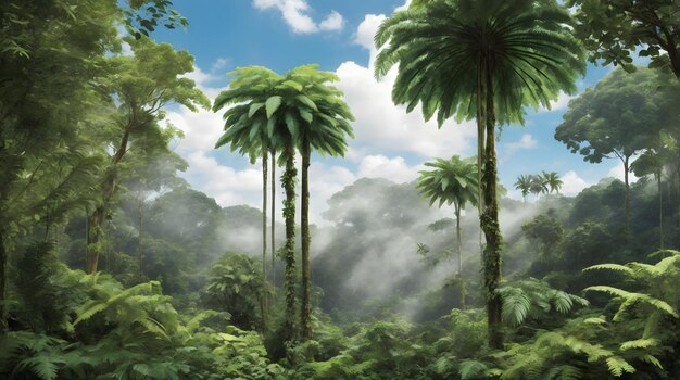 Forêt subtropicale forestière scène illustration forêt subtropicale arrière-plan forêt papier peint forêt arrière-plans tropicaux paysage d'arrière-plan Ai génératif