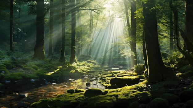 Une forêt traversée par un ruisseau