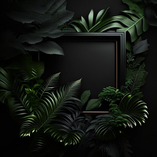 Forêt tropicale avec un cadre carré sur fond noir
