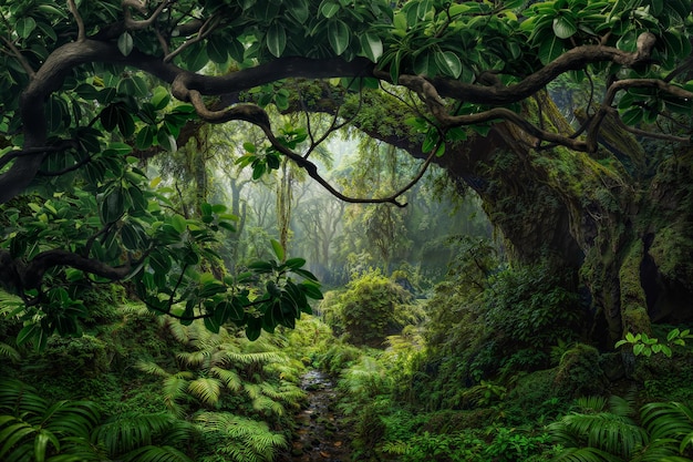 Forêt tropicale humide avec de grands arbres