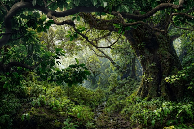 Forêt tropicale humide avec de grands arbres