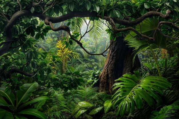 Forêt tropicale humide avec de grands arbres