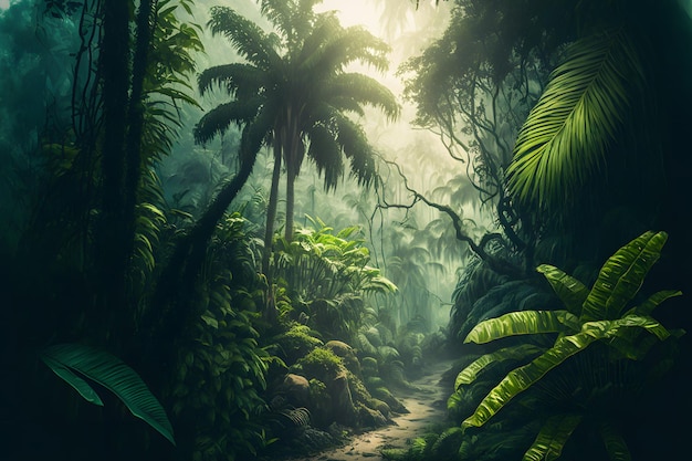 Forêt tropicale de la jungle asiatique dans la journée Art généré par le réseau de neurones