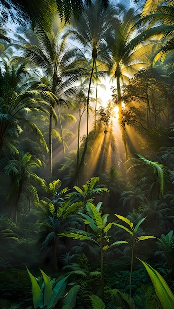 Forêt tropicale lever du soleil nature paysage illustration de paysage