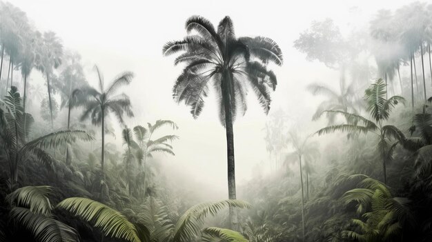 Forêt tropicale avec réflexion sur fond blanc