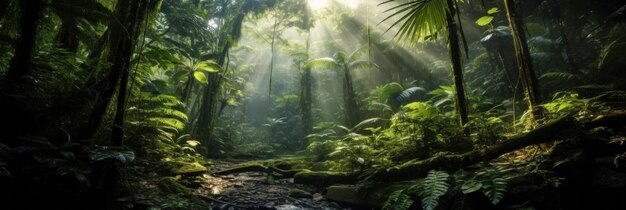 Forêt tropicale tranquille scène mystérieuse forêt verte luxuriante