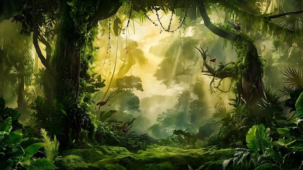 Forêt tropicale verte luxuriante remplie d'une abondance d'arbres papier peint nature fond haute résolution 8K