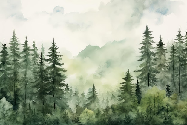 Forêt verte à l'aquarelle simple