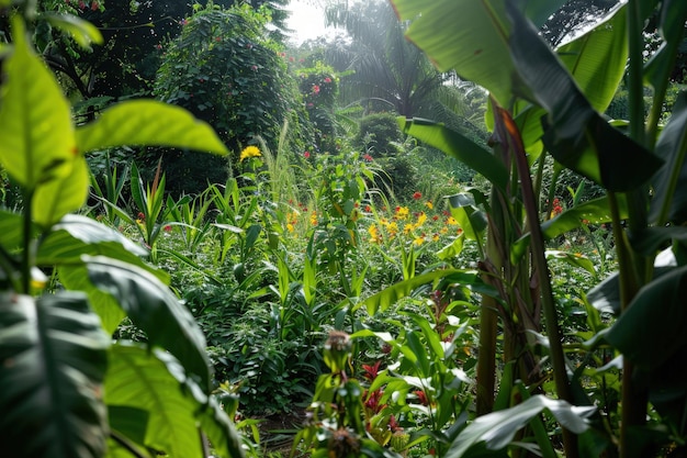 Une forêt verte et luxuriante remplie de plantes.