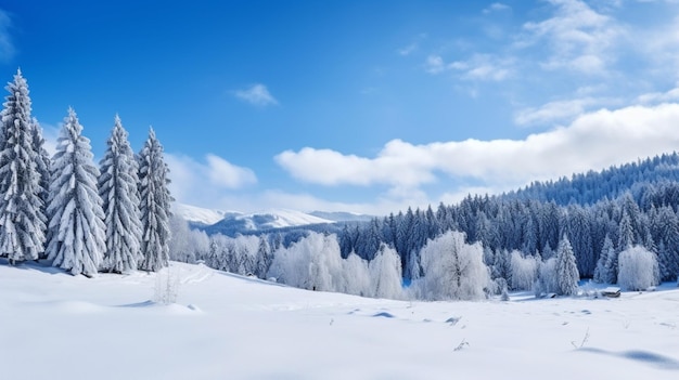 forêt visuelle panoramique d'hiver sous la couverture de neige