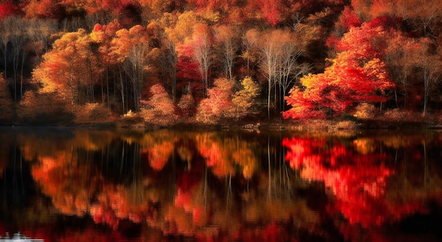 Des forêts colorées reflétées dans le lac