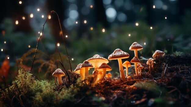 Les forêts nocturnes assemblent les champignons dans la forêt nocturne