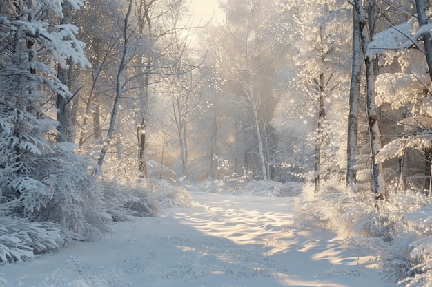Des forêts serrées couvertes de neige en hiver