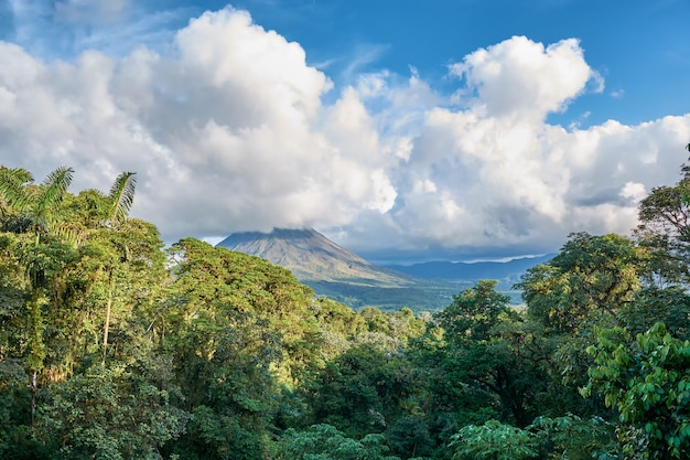 Photo forêts tropicales avec volcan au parc national d'arenal au costa rica