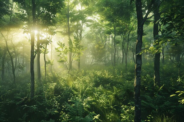 Des forêts vertes et luxuriantes où la lumière du soleil filtre