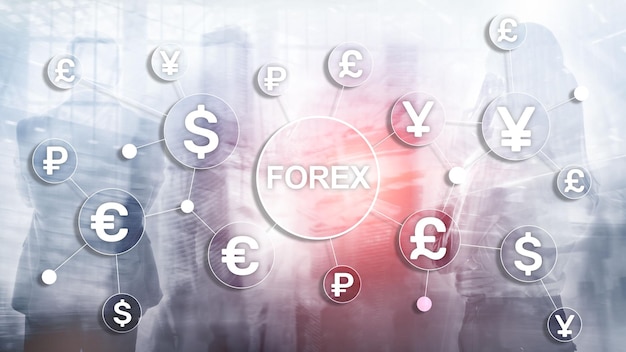 Forex trading devises échange business finance diagrammes dollar euro icônes sur fond flou